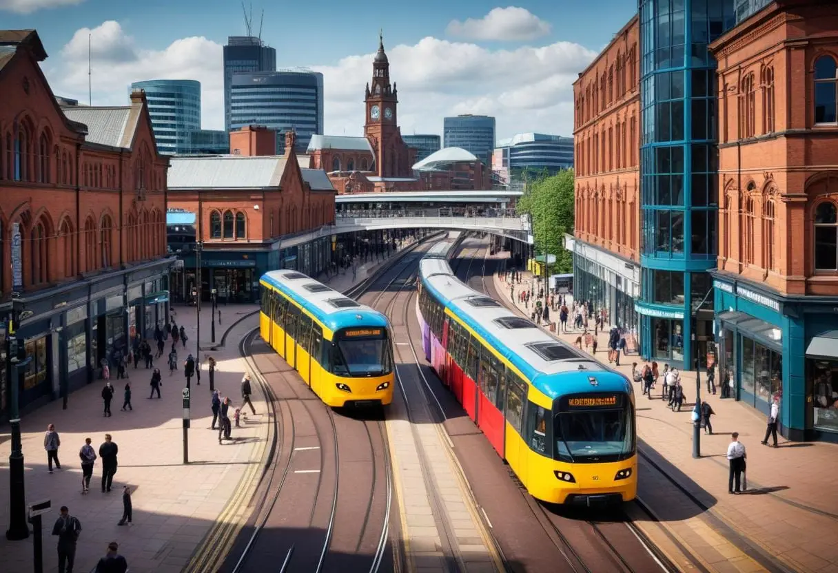 Kul med kollektivtrafik i Birmingham, Storbritannien illustration